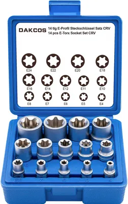 Immagine prodotto di Set di 14 chiavi a bussola E-Torx da 1/4", 3/8" e 1/2", set di chiavi a bussola E-Torx da E4 a E24