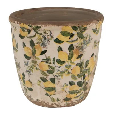 Obrázek produktu pro Clayre & Eef Květináč Ø 14x13 cm Béžový žlutý keramický květináč Lemons