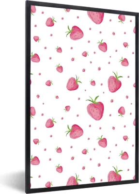 Produktbild von MuchoWow® Gerahmtes Poster Erdbeere - Obst - Weiß - Aquarell 60x90 cm - Poster mit Schwarzem Bilderrahmen Wandposter Rahmen Foto Bilder - Kunst