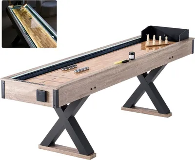 Zdjęcie produktu dla Stół do shuffleboardu 2 w 1 - zestaw do shuffleboardu i kręgli z diodami LED - 274 cm - idealny do sal zabaw i na przyjęcia