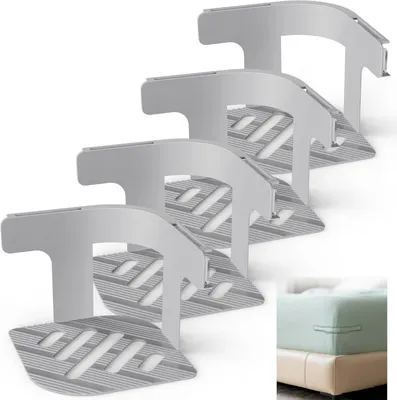 Produktbild von 4 Stück Bettlakenspanner, Verstellbare Halter für Bettlaken, Rutschfeste Spannbettlaken Halterung, Universelle Lakenspanner für alle Matratzengrößen, Praktische Spanner für Bettlaken (Grau)