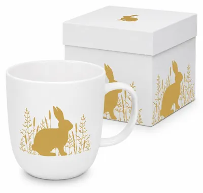 Immagine prodotto di Tazza pasquale "Coniglio dorato" da 300 ml, bianca, con confezione regalo