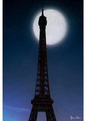 Image de Tableau sur toile lune et Tour Eiffel 45x65 cm, Tableau mural moderne pour décoration intérieure