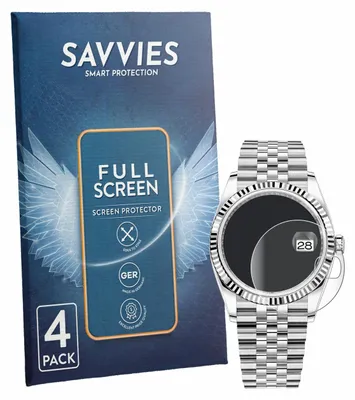 Produktbild von 4x Savvies Fullscreen Schutzfolie für Rolex Oyster Perpetual Datejust 36 Displayschutz Folie Fullcover Klar Transparent