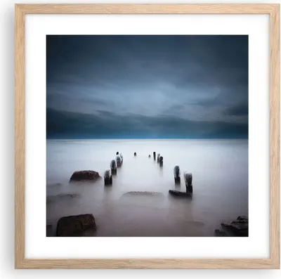 Produktbild von Gerahmtes Poster - Rahmen in heller Eiche - Wellenbrecher Nebel Nacht - 40x40 cm - Wand Bild - Wanddeko - Wandbilder - Kunstposter - Wandposter - Bilderrahmen - Bilder - Kunstdruck - P2NAC40x40-4416