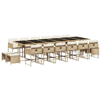 Produktbild von 17-tlg. Garten-Essgruppe mit Kissen Beige Poly Rattan
