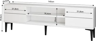 Produktbild von TV Lowboard Aragon mit 2 Türen und Ablagefächern in Weiß, schwarze Füße, modernes Design, 0969