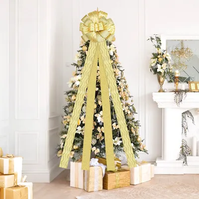 Gouden kerststrik 130x33 cm, handgemaakt, met draadrand