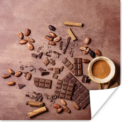 Produktbild von MuchoWow® Poster Schokolade - Zimt - Nüsse - Küche 100x100 cm - Babyzimmer