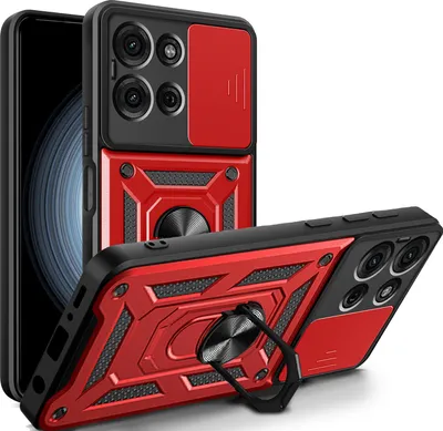 Produktbild von Outdoor Panzer Hülle für Motorola Moto G75 Handyhülle mit Kameraschutz Ringhalter in Rot