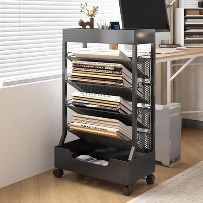 Productafbeelding van Mobiele boekenkast 6 laags, met wielen, voor woonkamer