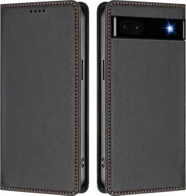 Produktbild von Handyhülle für Google Pixel 6A, Kunstleder Klapphülle Stoßfeste Magnetische Hülle mit Ständer Schwarz