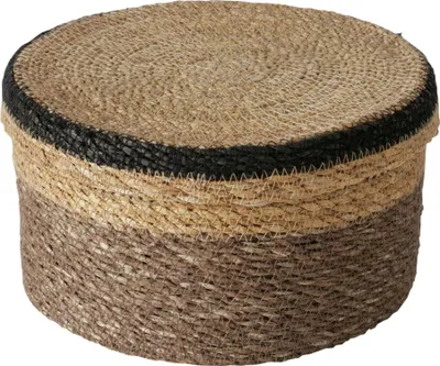 Produktbild von BABOU Seegras Korb mit Deckel, natur/braun/schwarz, H 14,5 x Ø 27cm