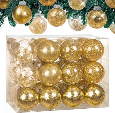Image de Set de 24 boules de Noël Ø 6 cm en plastique transparent avec déco personnalisable Décoration sapin doré