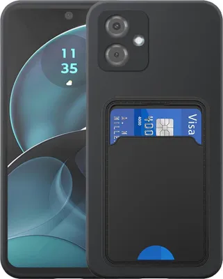 Produktbild von Geeignet für Motorola Moto G14 Phone Case mit TPU Kartenhalter - Flexible Back Cover Case Silikon TPU mit Cardslot - Schwarz - Smartphonics