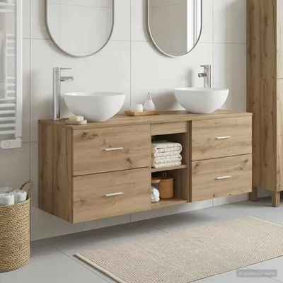 Immagine prodotto di Maison Exclusive - Set di 3 mobili da bagno in legno effetto rovere artigianale, dimensioni 129 x 41 x 80 cm