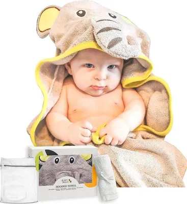 Produktbild von Famanu Babyhandtuch mit Kapuze - 100% Bambus, weich und saugfähig (Blie Elefant)