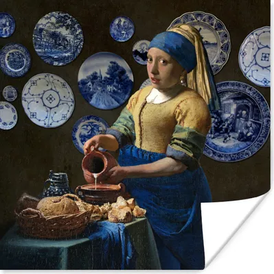 Produktbild von MuchoWow® Poster Milchmädchen - Das Mädchen mit dem Perlenohrring - Vermeer 50x50 cm - Wohnzimmerdekoration