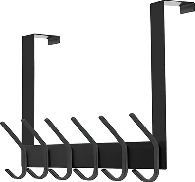 Produktbild von TOJ Living Türgarderobe - 43CM - 12 Haken - Türhaken - Garderobenhaken - Kleiderhaken Tür - Türgarderobe schwarz - Garderobe tür einhängen - Türgarderobe zum einhängen - Edelstahl - Mattschwarz