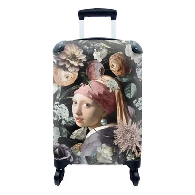 Produktbild von MuchoWow® Koffer Handgepäck Trolley Rollkoffer Kleine Reisekoffer mit 4 Rollen - Mädchen mit Perlenohrring - Blumen - Vermeer - Pastell - Kunstwerk - Gemälde - Alte Meister - Cabin Size < 55x40x23 cm & 55x40x20 cm - Fotokoffer - Kabinenkoffer - Boardgepäck - Reise-Box - Reisekoffer - Reisegepäck - Koffer mit Bild - Trolley für Kinder