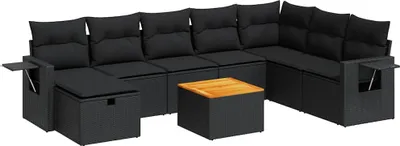 Produktbild von vidaXL 9-tlg. Garten-Sofagarnitur mit Kissen Schwarz Poly Rattan