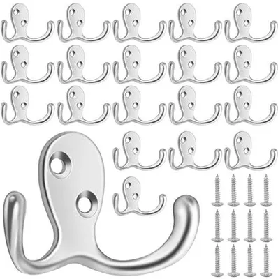 Immagine prodotto di Set di ganci da parete argentati, ganci da parete vintage, 20 pezzi, viti incluse, ganci da parete per cucina, bagno, guardaroba, camera da letto