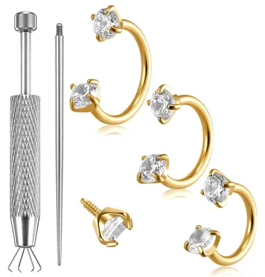 Productafbeelding van Omgoods - Set van 3 Horseshoe Neuspiercings met Gereedschap