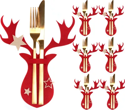 Produktbild von Tutumi Weihnachtsbesteckkasten 6 Stück Rentier rot