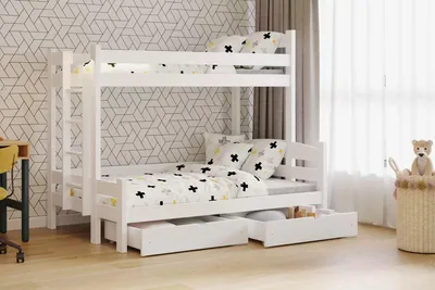 Zdjęcie produktu dla Łóżko piętrowe Lovic 90x200 120x200 białe z szufladami lewostronne drewniane