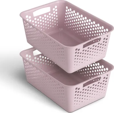 Produktbild von 2 Stück Aufbewahrungskorb 10L mit Griffen - BPA-Frei - Organizer ( 37 x 26 x 17 cm / Rosa ) - Körbchen für Bad Küche Schlafzimmer, Haushaltskorb