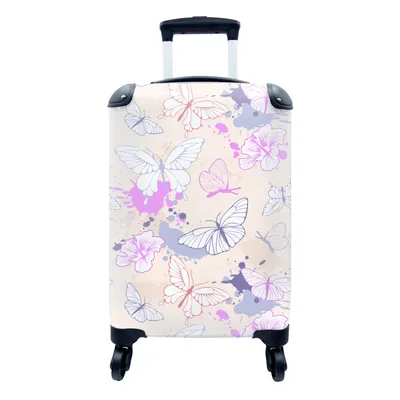 Produktbild von MuchoWow® Koffer Handgepäck Trolley Rollkoffer Kleine Reisekoffer mit 4 Rollen - Schmetterling - Muster - Blumen - Cabin Size < 55x40x23 cm & 55x40x20 cm - Fotokoffer - Kabinenkoffer - Boardgepäck - Reise-Box - Reisekoffer - Reisegepäck - Koffer mit Bild - Trolley für Kinder