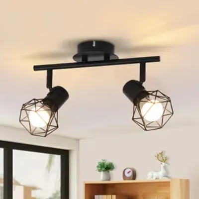 Zdjęcie produktu dla ZMH Reflektor Sufitowy Czarny 2 Płomienny Reflektor Ścienny Reflektor Ścienny E14 Vintage Regulowany 350° Retor Metalowy Klosz Kątowy Do Salonu Przedpokoju Sypialni