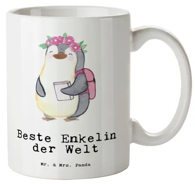 Produktbild von Mr. & Mrs. Panda Große Teetasse Pinguin Beste Enkelin der Welt - Weiß - Geschenk, Enkeltochter, Keramiktasse, Pott, Oma, Taufe, Geschenkidee, Riesenkaffeetasse, Enkelkind