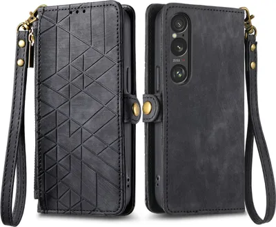 Produktbild von Für Sony Xperia 10 VI 6. Gen Kunstleder Zipper Wallet Tasche mit Schlaufe Schutz Hülle Case Cover Schwarz