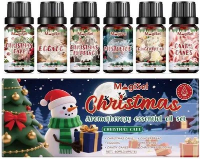 Produktbild von Ätherische Öle für Weihnachten, 6 x 10 ml, ätherische Öle für Kerzen, weihnachtliche Atmosphäre für zu Hause, ätherische Öle, Aromatherapie für Diffuser, festliches Geschenk
