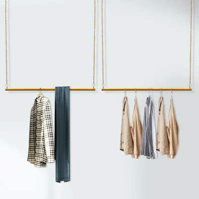 Image de 2x Porte-manteaux suspendus Réglable en hauteur Porte-manteaux en métal 120cm (or)