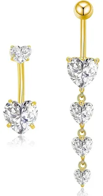 Zdjęcie produktu dla Zestaw dwóch piercingów do pępka, 10 mm, zawieszki w kształcie serca, stal chirurgiczna 14G, cubic zirconia, srebro, złoto
