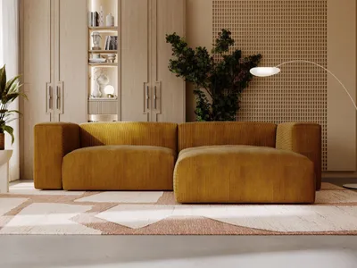 Produktbild von GrainGold Ecksofa L-Form Landi Rechts - Moderne Cord Ecksofa, Wohnzimmer Sofa - Eckcouch Braun (Lincoln 48)