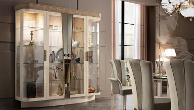 Obrázok produktu pre Vitrinen Wohnzimmer Schränke Anrichte Schrank Klassische Vitrine Regal Glas