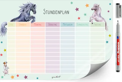 Produktbild von younikat Stundenplan abwischbar selbstklebend I Pferd und Pony I inkl. Stift I wiederbeschreibbar I Schulanfang I dv_1053