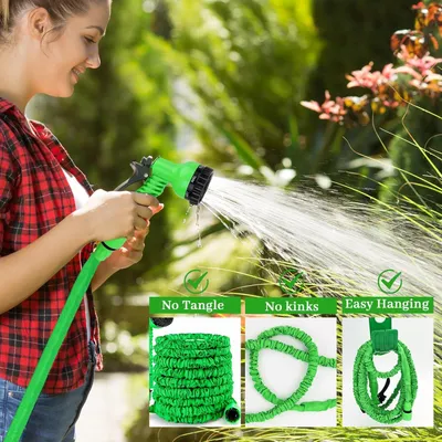 Produktbild von Flexibele Gartenschlauch - 15 m mit 7 Funktionen - mit Wandhalterung