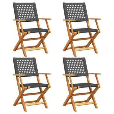 Produktbild von Gartenstühle 4 Stk. Klappbar Schwarz Poly Rattan & Massivholz