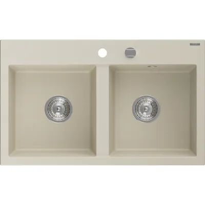 Zdjęcie produktu dla Mexen Hektor zlewozmywak granitowy 2-komorowy 800 x 480 mm, beżowy, syfon chrom - 6521802000-69