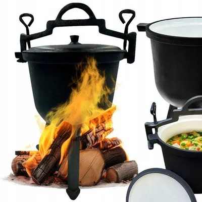 Zdjęcie produktu dla KlönBerg ŻELAZNY GARNEK MYŚLIWSKI 8 L, emaliowany na biało wewnątrz, idealny do ogniska i kuchni polowej, na kemping, wycieczki kempingowe, grillowanie KB9904