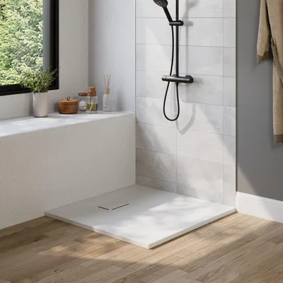 Produktbild von DeerValley Duschwanne 90x90cm – SMC rutschfest mit Ablaufgarnitur 90mm Duschtasse bodengleich zuschneidbar flach Duschablauf Dusche barrierefrei