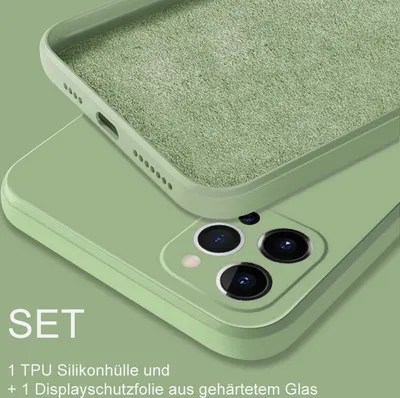 Produktbild von SOONTEC Schutzhülle (Grün) für Apple IPhone 13, Schutzhülle TPU Case + 1 Displayschutz Panzerglas, FULL COVER GLASS