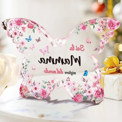 Productafbeelding van Vlinder Decoratiebord - Moeder Cadeau - Cadeau Geven - Warme Tekst - 12.7 x 9.5 cm - Transparant