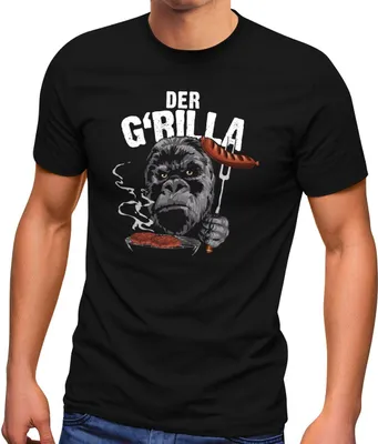 Produktbild von Herren T-Shirt Bedruckt Der G'rilla Gorilla Grill Motiv Grillen Fun-Shirt Printshirt Aufdruck lustig Moonworks® schwarz L