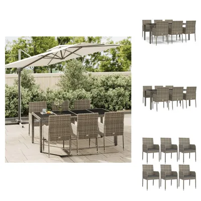 Productafbeelding van vidaXL 7-delige tuinset met kussens, grijs, polyrotan - Tuinmeubelsets