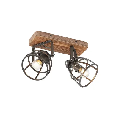 Produktbild von Lindby Deckenstrahler Rutger, 36cm, 2-flg., Holz, Käfig, E14
